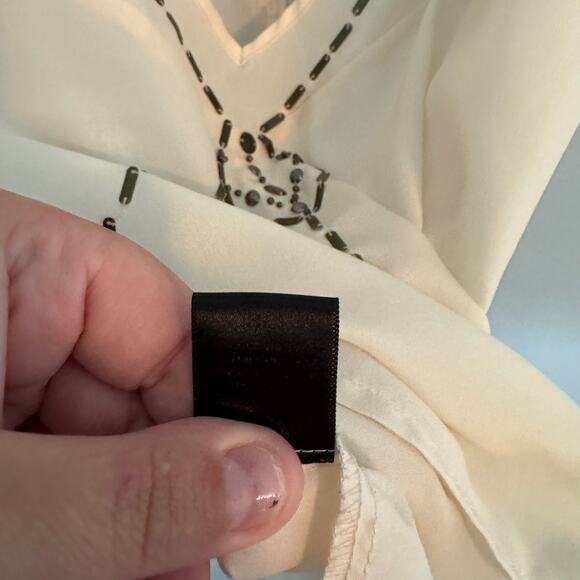 Vintage Line & Dot Semi Sheer Embellished Top Women's Size Small Off-White Ivory - Picture 8 of 9